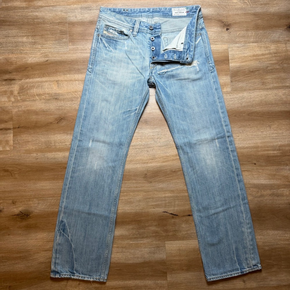 Diesel x Adidas Jeans Mens 29x30 Light Blue Adi-Viker Straight Leg Distressed